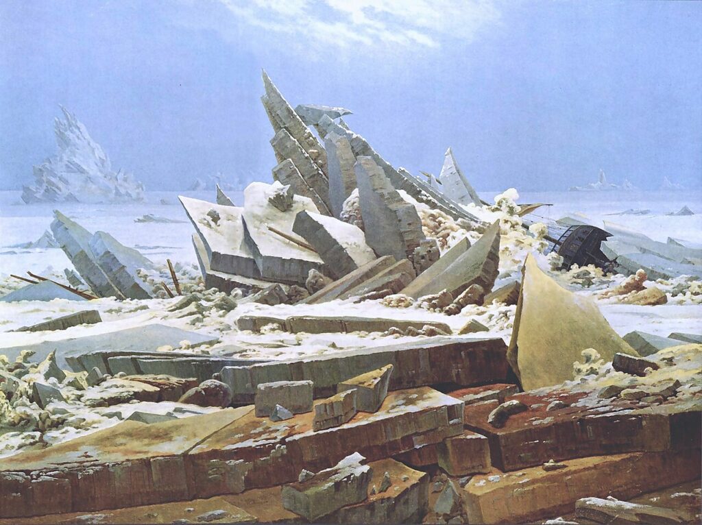 Caspar David Friedrich, La Mer de glace ou Le Naufrage, 1823-1824, huile sur toile, 96,7 cm x 126,9 cm, Hambourg, Kunsthalle.