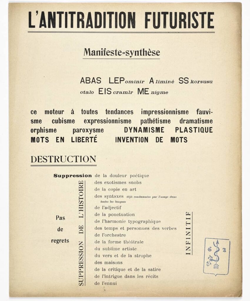 L'antitradition futuriste, manifeste-synthèse, 1913