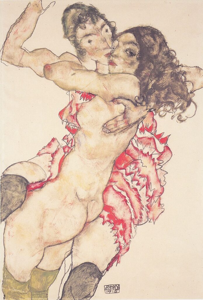 Egon Schiele, Deux amies, 1915, crayon et tempera sur papier, musée des Beaux-Arts de Budapest